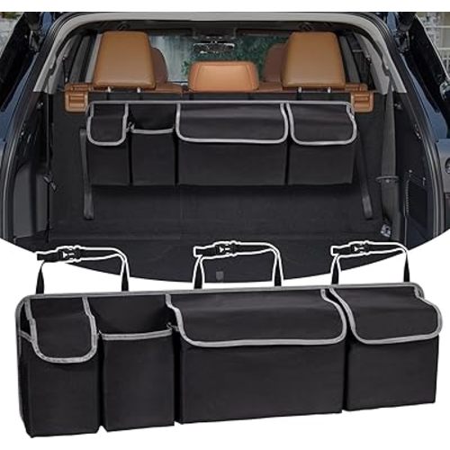 Car Trunk Organizer, Large Capacity Backseat Trunk Organizers, Collapsible Car Storage Bag with 4 Pockets, Backseat Hanging Organizer for SUV/MPV/Truck (40.16"*10.63")