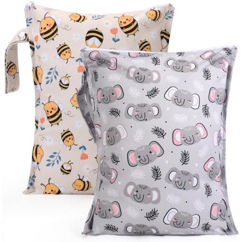 2pcs Waterproof Mess-proof Wet Bags for Baby Cloth Diaper-Bee
