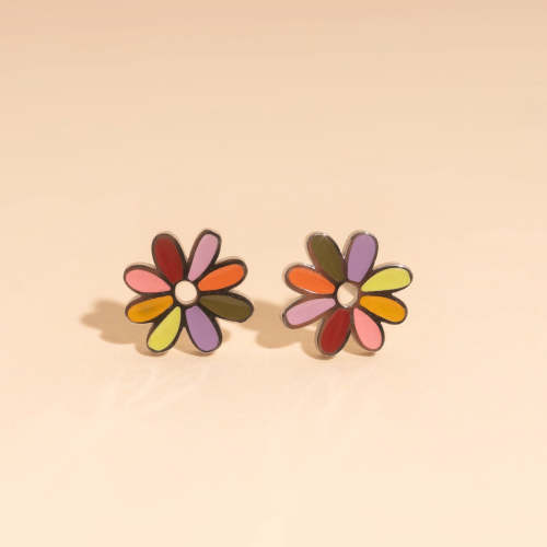 Pastel Rainbow Daisy Stud Earrings