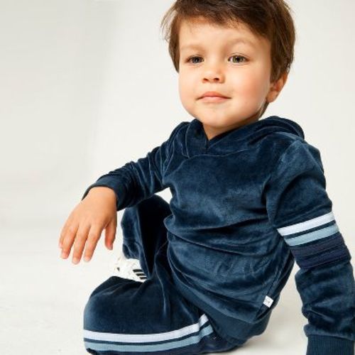 2 Piece Cozy Velour Pop Over Hoodie and Sweatpant Set Blue Newborn