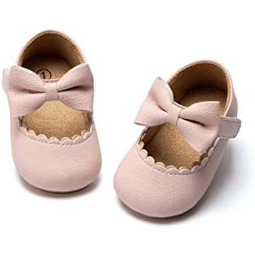 KIDSUN Infant Baby Girls Mary Jane Shoes Non-Slip Rubber Sole Ballet Slippers Princess Dress Wedding Shoes Newborn Crib Shoes First Walkers Shoes