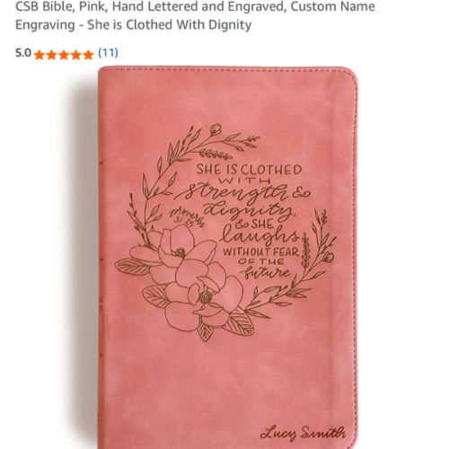 CSB Bible, Pink, Hand Lettered and Engraved, Custom Name Engraving - She is Clothed With Dignity