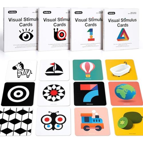 beiens High Contrast Baby Flashcard, 80 Pcs 160 Page Black White Colorful Visual Stimulation Learning Activity Card for Babies Ages 0-3-6-12-36 Months, 5.5'' x 5.5'' Newborn Infants Toys Gift