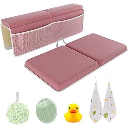 Sleepah Bath Kneeler and Elbow Kneeling Rest Pad Set for Baby Bathing – Waterproof Soft Memory Foam Mat Organizer Baby & Toddler Bath Time Toys Sponge (Pink)