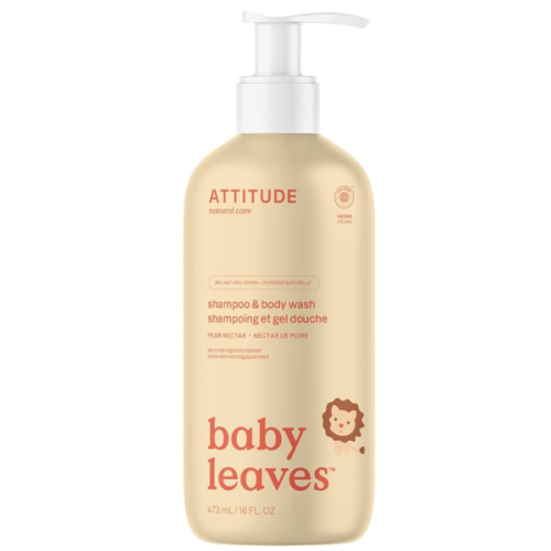 ATTITUDE 2-in-1 Shampoo and Body Wash for Baby, EWG Verified, Dermatologically Tested, Vegan, Pear Nectar, 16 Fl Oz