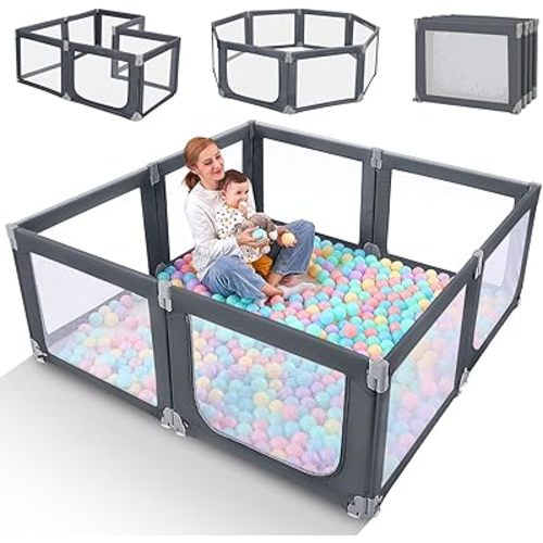 Baby Playpen, Large Foldable Playpen for Babies and Toddlers Adjustable Shape and Size, Portable Baby Play Pen with Gate Safety for Indoor Outdoor Baby Play Yards (Deep Grey,71"×69")