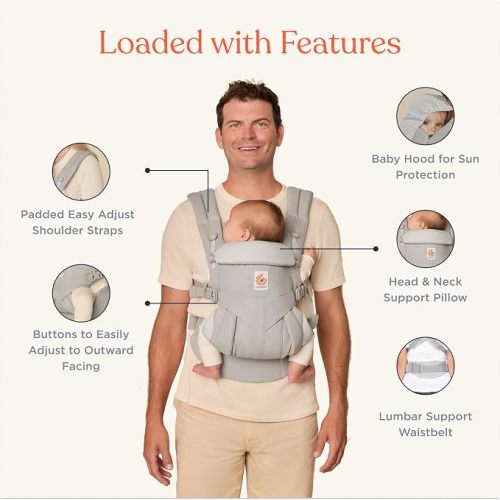 Ergobaby Omni Classic Baby Carrier for Newborn to Toddlers 0-48 Months (7-45 lbs) - 4-Position 100% Premium Cotton Baby Carrier with Ergonomic Support - Pearl Grey