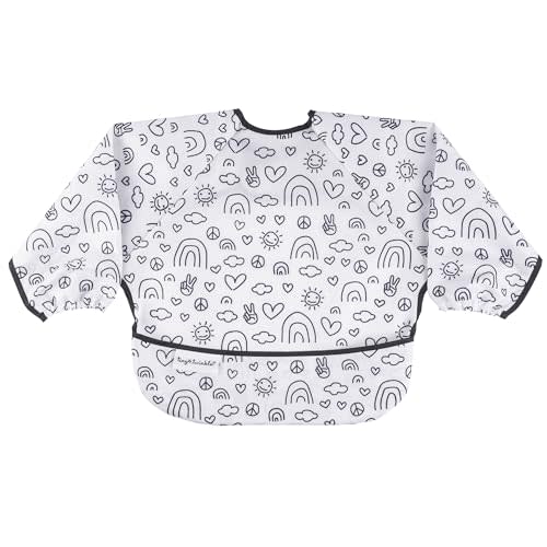 Tiny Twinkle Mess Proof Baby Bib, Cute Full Sleeve Bib Outfit, Waterproof Bibs for Toddlers, Machine Washable, Tug Proof, Baby Smock for Eating, Long Sleeved (Peace, Small 6-24 Months)