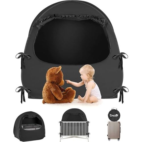 BORNA Pop Up Baby Sleeping Pod Tent, Full Size Crib and Pack N Play Travel Crib Blackout Cover, Breathable Sleep Tent Blocks 96%+ Light for Baby Best Sleeping and Napping