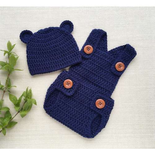 Newborn boy photo outfit, Blue baby romper and hat with ears, Bear newborn outfit, Coming home baby boy clothes 0-3 months New born boy gift