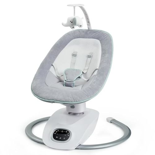 Momcozy CocoSway Baby Swing for Infants to Toddler, 3D-Motion Electric Baby Swing with 6 Motions & 4-Speeds, Remote Control, Infant Swing with 8 Preset Lullabies for Baby Boy Girl Up to 20 lbs - Large
