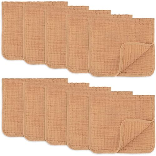 Muslin Burp Cloths Large 100% Cotton Hand Washcloths 6 Layers Extra Absorbent and Soft by Comfy Cubs (Caramel, 10-Pack, 20" X10" )