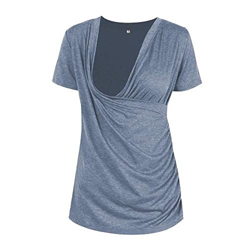 Liu & Qu Womens Maternity Nursing Tops Short Sleeve Breastfeeding Shirts Heather V Neck Clothes