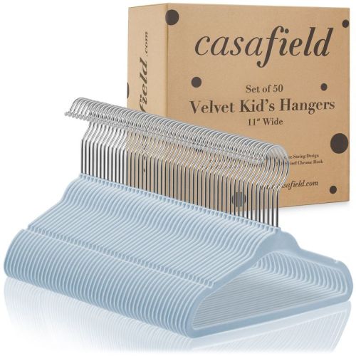 Casafield 11" Velvet Baby Hangers For Infant & Toddler Clothes, Gray - Set Of 50