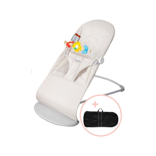BabyBjörn Bouncer Bliss with Free Flying Friends Toy & Travel Bag, Light Beige