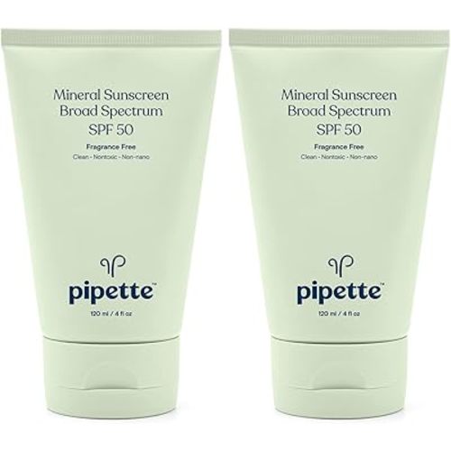 Pipette Mineral Sunscreen - SPF 50 Broad Spectrum Baby Sunblock with Non-Nano Zinc, UVB/UVA Non-Toxic Sun Protection for Kids & Sensitive Skin, 4fl oz (2 pack)