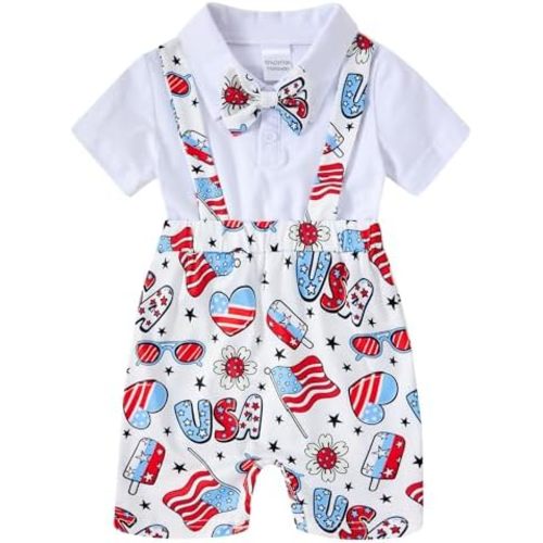 BFUSTYLE Baby Boy Clothes 2 in 1 Outfits 0-24 Months Romper Short Sleeve Infant Bodysuit with Bowtie