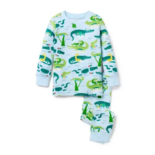 Boy Light Blue Alligator Good Night Pajama In Alligator Pool Party by Janie and Jack