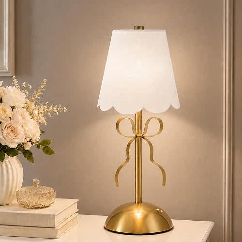 CryzhalinX Cordless Small Table Lamp,Cute Led Desk Lamp,Gold Bow Lamp