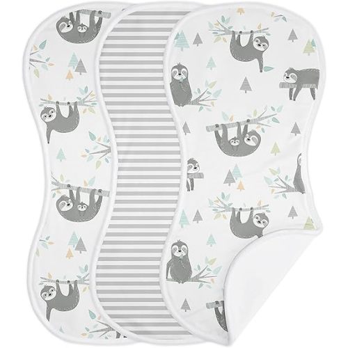 Sweet Jojo Designs Blue Jungle Sloth Baby Boy Girl Absorbent Burp Cloths Infant Newborn Turquoise Grey and Green Tropical Gender Neutral Botanical Leaf Rainforest Animal 3 Pack Set Dribble Drool
