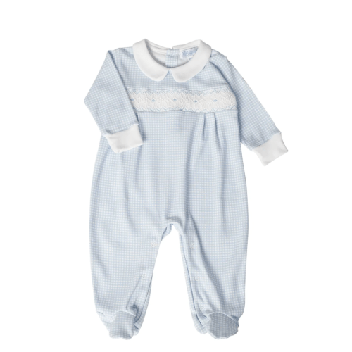 Blue Gingham Smocked Footie