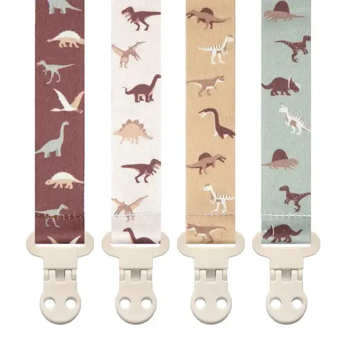 Baby Pacifier Clip Holder - Unisex 4 Pack Gift Set – Boho Modern Neutral Neutral Dinosaur (Rex)