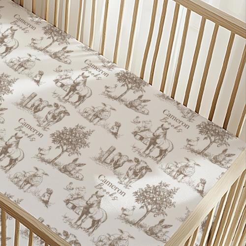 Farm Animal Vintage Toile Crib Sheet/Personalized Baby Boy Crib Sheet/Changing Pad Cover/Bassinet Sheet/Custom Baby Nursery Bedding