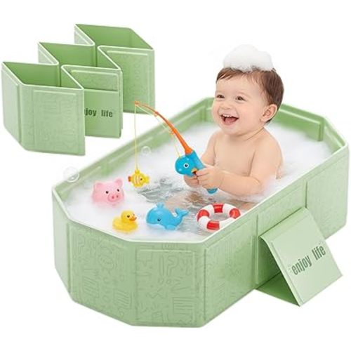 Baby Collapsible Bathtub for Newborns to Toddlers, Foldable and Portable, Kids Bath Tub with Non-Slip Base, Easy Storage for Travel & Small Spaces, Graffiti Green