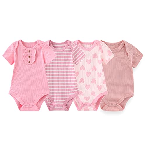ZAV Solid Unisex Short Sleeve Baby Boy Girl Bodysuits 4-pack Cotton Cartoon Baby Clothes Soft Infant Outfits