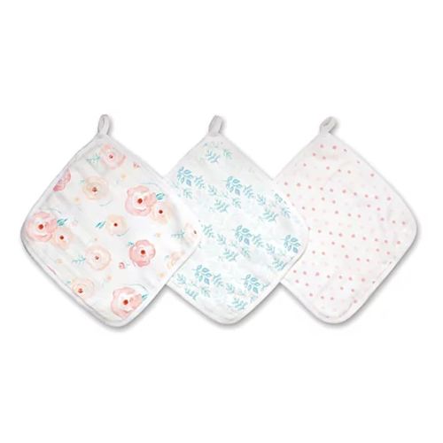 aden + anais Essentials Washcloth 3-Pack, Super Soft 100% Cotton Muslin, Gentle on Skin, 3 Absorbent 11x11 Layers, Softer with Every Use, Perfect for Babies, Infants, Toddlers, Full Bloom