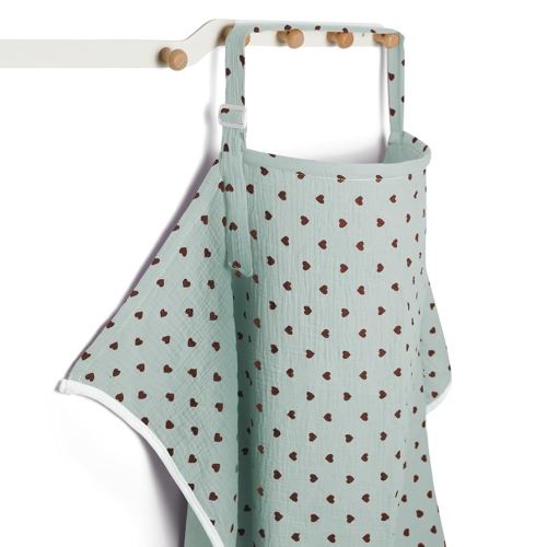 Muslin Nursing Covers for Breastfeeding, Arch Neckline Breast Feeding Covers for Women, Moms Privacy Breathable Summer Nursing Apron, 43.3" x 25.6" Soft Feeding Cover (Mint Green Heart)