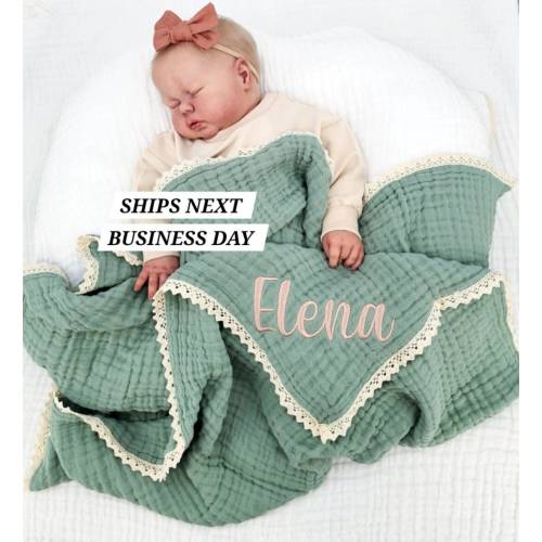 Baby Blanket, Organic Muslin blanket,Personalized baby blanket,Luxury Baby Swaddle Blanket, embroidered name baby blanket, baby shower gift.