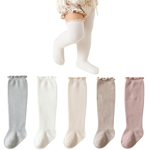 Apone Fatu Baby Girls Socks,Toddlers Ruffle Sock,Girl's Knee-High Stockings, Kids Cozy Warm Solid Color Long Socks