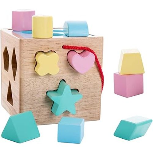 Shape Sorter Toddler Toy Classic Wooden Toy for Baby Boys & Girls Learning Educational Color Sorting Cube Toys for Kids