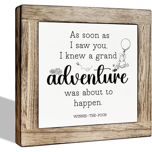 Inspirational Winnie the Pooh Room Decor, Pooh Bear Decorative Wooden Table Sign, Winnie the Pooh Box Wooden Plaques Sign for Office Home Living Room Bathroom Bedroom