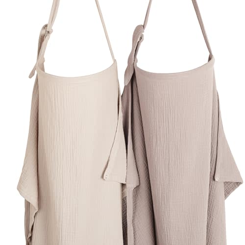 Konssy 2-Pack Muslin Nursing Cover Up for Breastfeeding Moms with Rigid Hoop, 100% Cotton, Lightweight & Breathable Breastfeeding Cover, Adjustable & Comfort