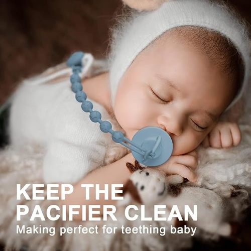 Cuddle Campus Silicone Pacifier Clip Holder with One Piece Design, Pack of 4 Soft Flexible Binky Clips with Texture for Baby Boy and Girl - Neutral Colors - 6m+ Round