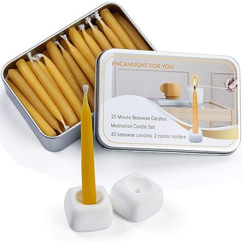 Meditation Beeswax Candles 40Pcs, 20 Minute Mini Candles Set, 2.6 Inch Small Bees Wax Taper Candles - Smokeless, Dripless and Non-Toxic for Home, Women Gifts, Yoga