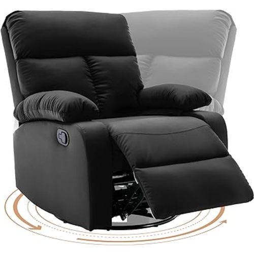 Swivel Rocker Recliner, Rocking Recliners Chair for Small Spaces, Small Rocker Recliner Chair, Nursery Rocking Chairs for Living Room, RV, Nursery, Black