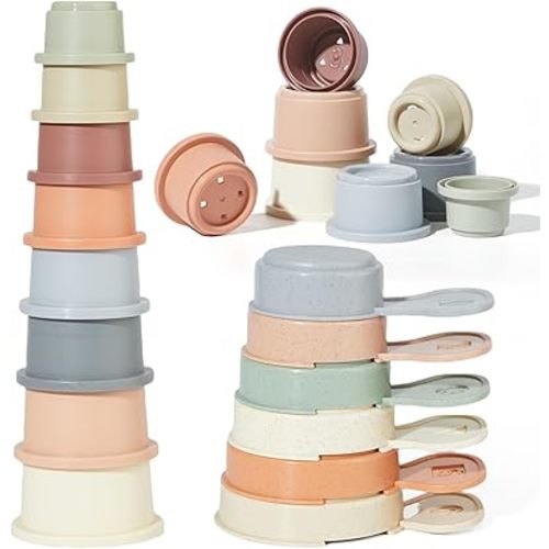 Baby Bath Toys for Kids Ages 1-3 14 PCS Mold Free Toddler Bath Toys for 2-4 Bathtub Water Toys Stacking Cups for Babies 6-12 Months Early Learning Educational Gifts