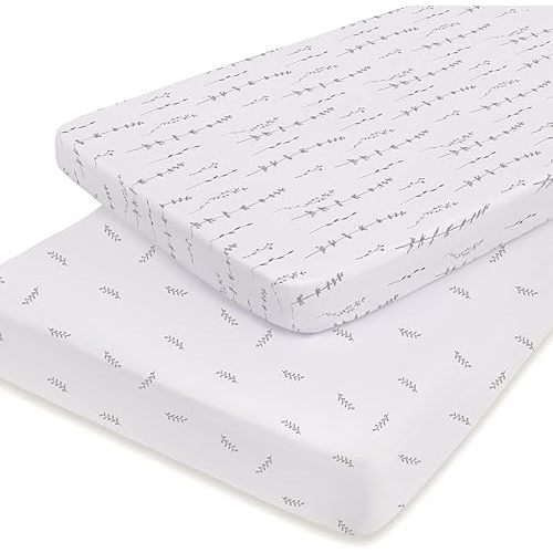 Pack and Play Sheet 2 Pack, Neutral Forest Grey Floral and Leaves
