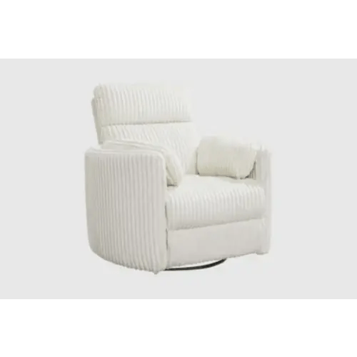 Rayna Ivory Plush Nursery Channeled 40" Power Swivel Glider Recliner With USB Port | Rocker | Living Spaces