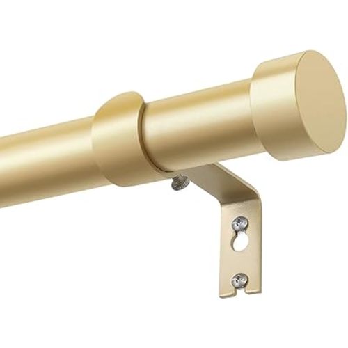 KAMANINA Gold Curtain Rod 32 to 58 Inch (2.6-4.8 Feet), 1 Inch Adjustable Heavy Duty Curtain Rods, Modern Decorative Drapery Rods with End Cap (32"-58")