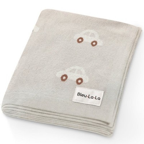 Bleu La La Baby Blanket for Boys and Girls - 100% Luxury Cotton Soft Knit Swaddle Blanket for Newborns and Infants - Cars - Oatmeal