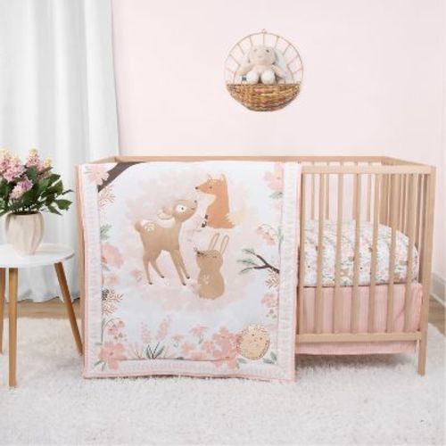 The Peanutshell Fairytale Forest Crib Bedding Set and Stuffie Plush Toy - 4 Piece Set