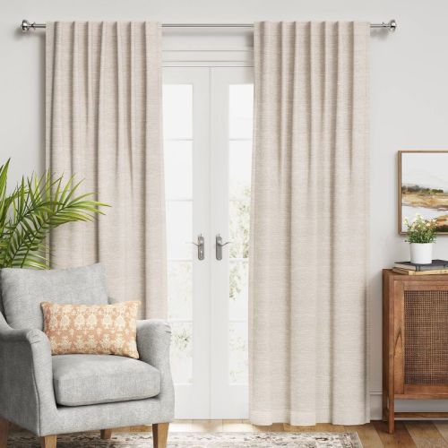 50"x84" Blackout Textural Overlay Window Curtain Panel Cream - Threshold™: Recycled Polyester, Solid, Indoor Use