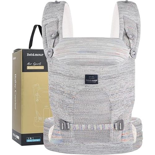 Bebamour Baby Carrier Adjustable Baby Wrap Carrier 3-in-1 Baby Carrier Front and Back Carry (New Grey)
