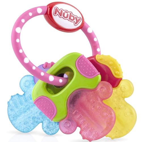 Nuby Ice Gel Teether Keys - Silicone Soothing Baby Teether Toys for Infants - Gentle for Sore Gums Colorful and Fun Toys - Safe and Durable Infant Baby Teething Toy - Pink