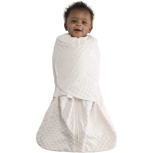 HALO Sleepsack Swaddle, 3-Way Adjustable Swaddle Blanket, TOG 3.0, Velboa, Cream Plush Dots, Small, 3-6 Months