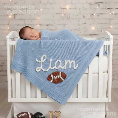 Custom Name Football Newborn Baby Blanket Keepsake Gift